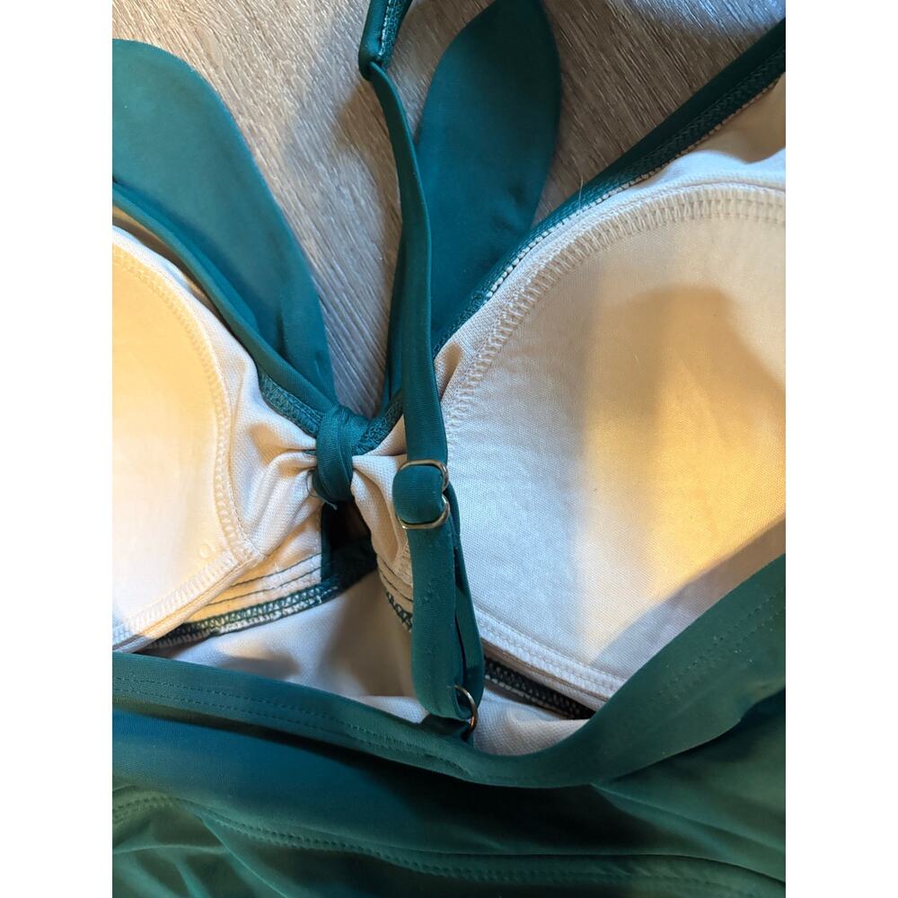 Kona Sol Women's XL Green Tie-Front Ruched One Piece Swimsuit Full Coverage - Picture 3 of 12